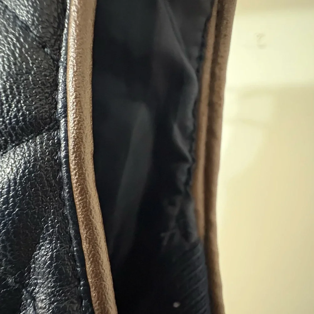 Fate Navy and Brown leather Quilted Vest - Picture 12 of 12